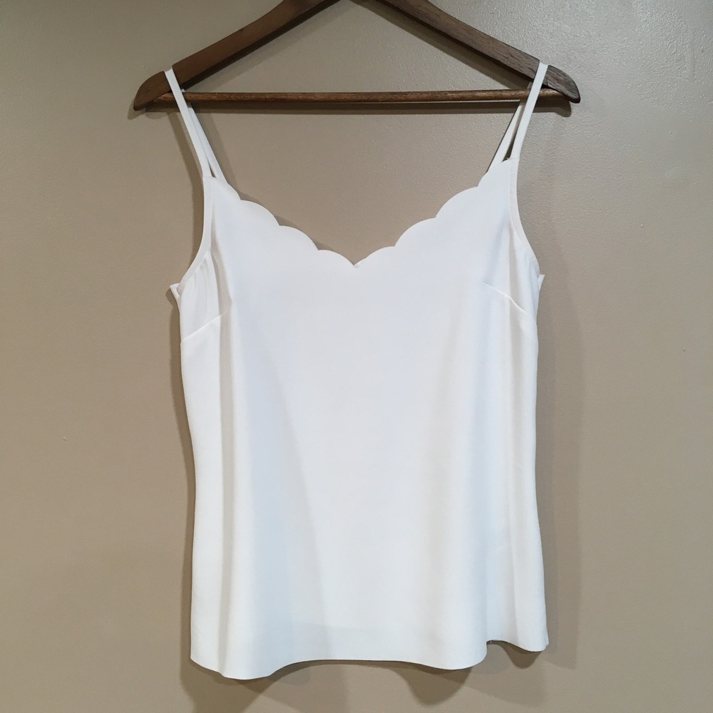 Ted Baker Siina Scalloped V-Neck White Camisole Tank Top Womens Sz 1 US 4 Small